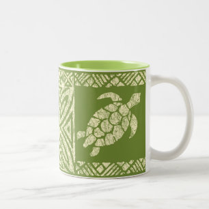 Tasse 2 Couleurs Tapa hawaïen de tortue de mer de Honu - olive
