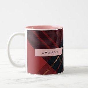 Tasse 2 Couleurs Tartan à carreaux personnalisé rouge foncé et noir