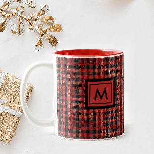 Tasse 2 Couleurs Tartan Gingham Rouge Écossais Motif Monogramme