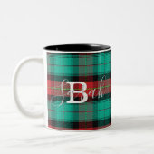 Tasse 2 Couleurs Tartan vert et rouge À damiers Nom du monogramme (Gauche)