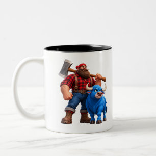 Tasse 2 Couleurs Taureau bleu drôle et bûcheron dessin animé 3D