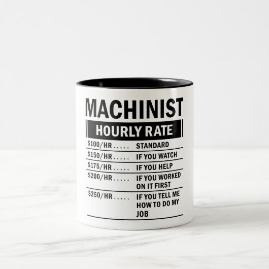 Tasse 2 Couleurs Taux horaire drôle de machiniste (Centre)