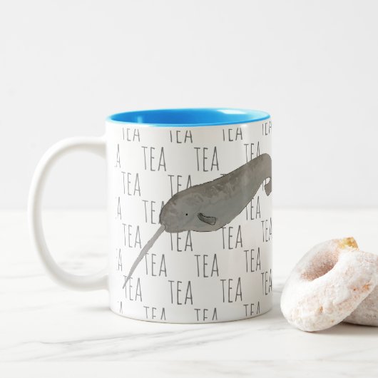 Tasse 2 Couleurs Tea Marine Mammal Aquarelle Narwhal (Avec donut)