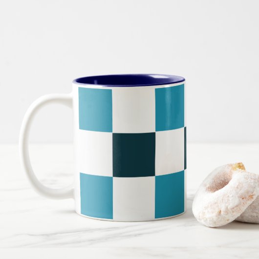 Tasse 2 Couleurs Teal Blue Checkerboard (Avec donut)