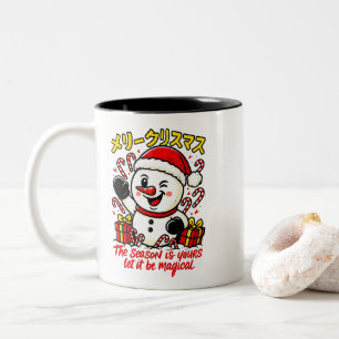 Tasse 2 Couleurs Tee cadeau de Noël magique bonhomme de neige canne
