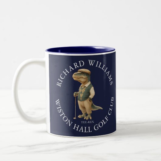 Tasse 2 Couleurs Tee-Rex Dinosaur Golfer Name And Club Navy Blue (Gauche)