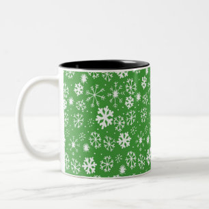 Tasse 2 Couleurs Tempête de flocons de neige avec fond vert
