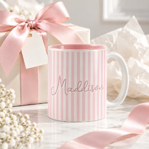 Tasse 2 Couleurs Tendance Mignonne Rayée Rose Esthétique Nom Person