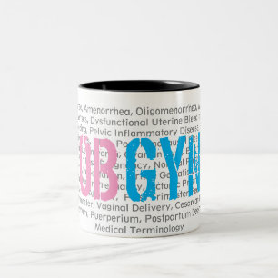 Tasse 2 Couleurs Terminologie Médicale OBGYN rose/Bleu, 11 Oz blan