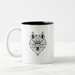 Tasse 2 Couleurs Tête de loup géométrique dessin à lignes vives