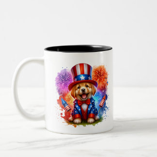 Tasse 2 Couleurs Tête Patriotique Oncle Sam Puppy Fireworks
