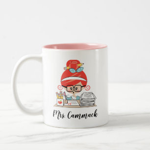 Tasse 2 Couleurs Tête rouge de cochon personnalisée pour enseignant