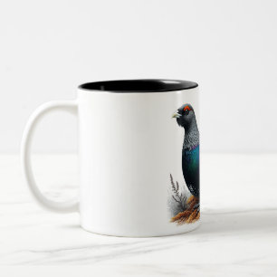 Tasse 2 Couleurs Tétras lyre écossais dans la bruyère. Plume et enc