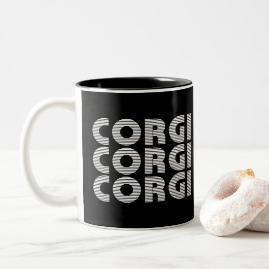 Tasse 2 Couleurs Texte blanc moderne Corgi (Avec donut)