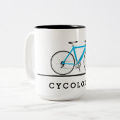 Tasse 2 Couleurs Texte cyclologue avec vélo aqua (Devant gauche)