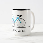 Tasse 2 Couleurs Texte cyclologue avec vélo aqua (Devant droit)
