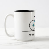 Tasse 2 Couleurs Texte cyclologue avec vélo aqua (Gauche)