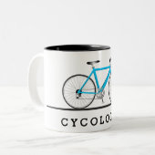 Tasse 2 Couleurs Texte cyclologue avec vélo aqua (Devant gauche)