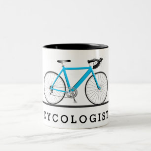 Tasse 2 Couleurs Texte cyclologue avec vélo aqua