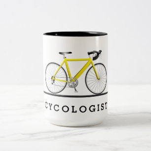 Tasse 2 Couleurs Texte cycologue avec vélo jaune
