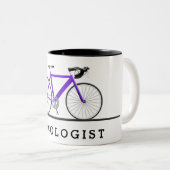 Tasse 2 Couleurs Texte cycologue avec vélo violet (Devant droit)