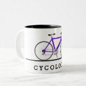 Tasse 2 Couleurs Texte cycologue avec vélo violet (Devant gauche)