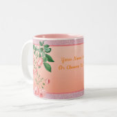 Tasse 2 Couleurs Texte personnalisé/ Parties scintillant rose Fleur (Devant gauche)