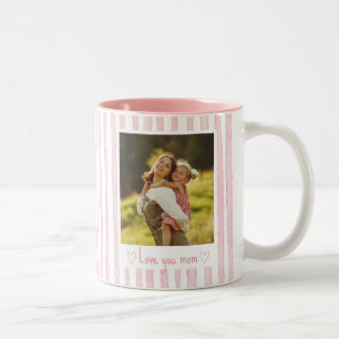 Tasse 2 Couleurs Texte personnalisé Photo Rayures roses Coquette