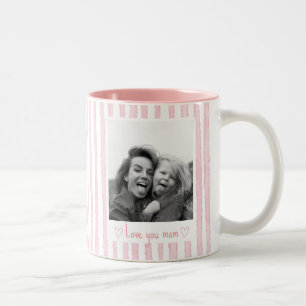 Tasse 2 Couleurs Texte personnalisé Photo Rayures roses Coquette