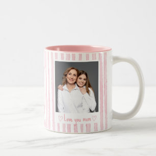 Tasse 2 Couleurs Texte personnalisé Photo Rayures roses Coquette