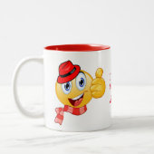 Tasse 2 Couleurs Texte personnalisé Pouce vers le haut Emoji avec C (Gauche)