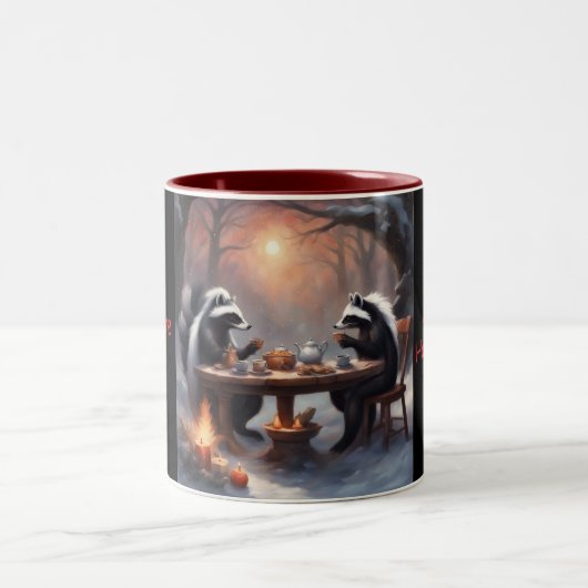 Tasse 2 Couleurs Thé dansant de petits skunks Noël (Centre)