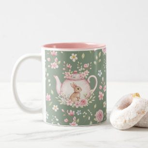 Tasse 2 Couleurs Théière Lapin Fantaisiste Floral Printemps 