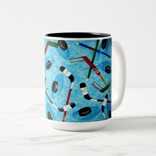 Tasse 2 Couleurs Thème de hockey sur glace bleu (Devant droit)