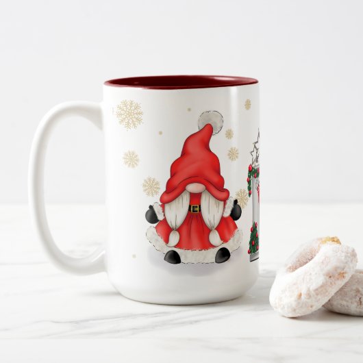 Tasse 2 Couleurs Thème Noël Gnome Noël (Avec donut)
