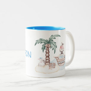 Tasse 2 Couleurs Thème Pirate illustré mignon avec nom personnalisé