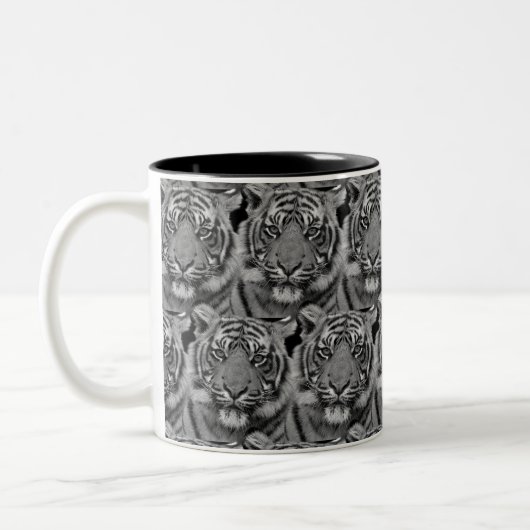 Tasse 2 Couleurs Tiger Motif visage dans les tons gris (Gauche)