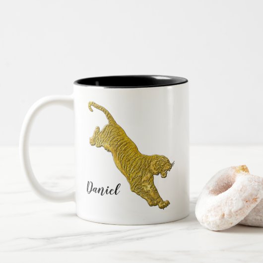 Tasse 2 Couleurs Tigre d'or votre texte (Avec donut)