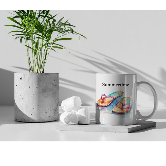 Tasse 2 Couleurs tongs colorés aquarelle personnalisable