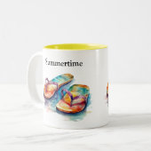 Tasse 2 Couleurs tongs colorés aquarelle personnalisable (Devant gauche)