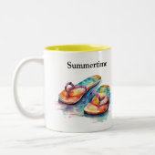 Tasse 2 Couleurs tongs colorés aquarelle personnalisable (Gauche)