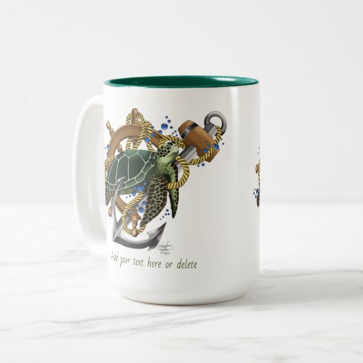 Tasse 2 Couleurs Tortue de mer bleu vert (Devant gauche)