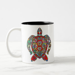 Tasse 2 Couleurs Tortue de mer Fleurs florales Ornement décoratif