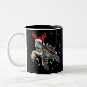 Tasse 2 Couleurs Tortue de mer Lumières de Noël Drôle de chapeau de