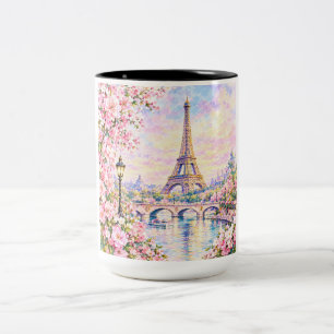 Tasse 2 Couleurs Tour Eiffel Aquarelle Fleur Rose Paris Français