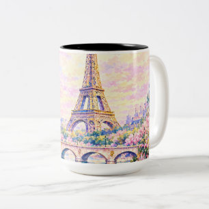 Tasse 2 Couleurs Tour Eiffel aquarelle rose florale française de Pa