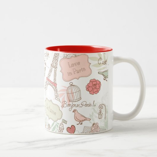 Tasse 2 Couleurs Tour Eiffel floral rose de Paris (Droit)