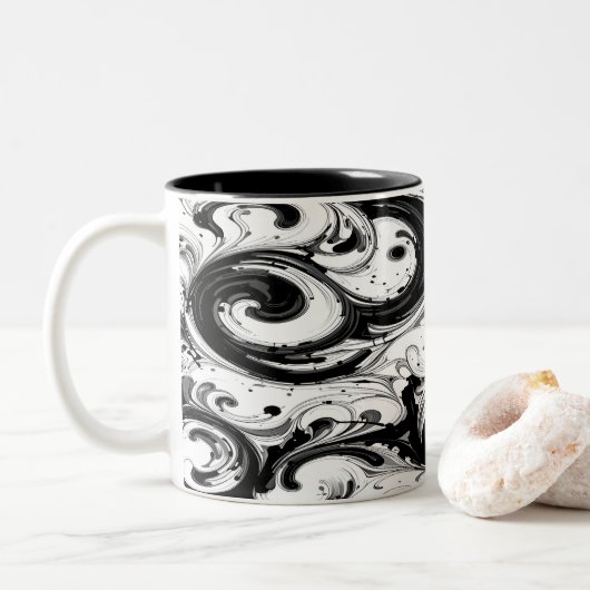 Tasse 2 Couleurs Tourbillonnant noir et blanc (Avec donut)