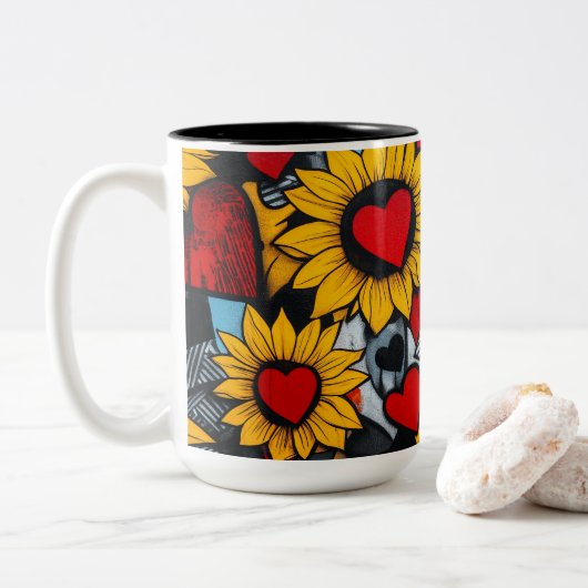 Tasse 2 Couleurs tournesol et coeurs (Avec donut)