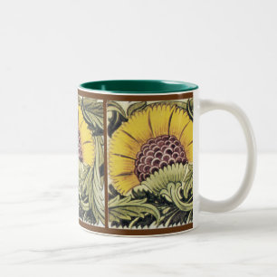 Tasse 2 Couleurs Tournesol jaune Faux Carreau Floral Vintage